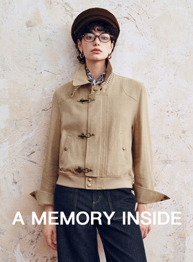 A Memory Inside高奢16支亚麻天丝 复古格纹短款夹克外套女小个子