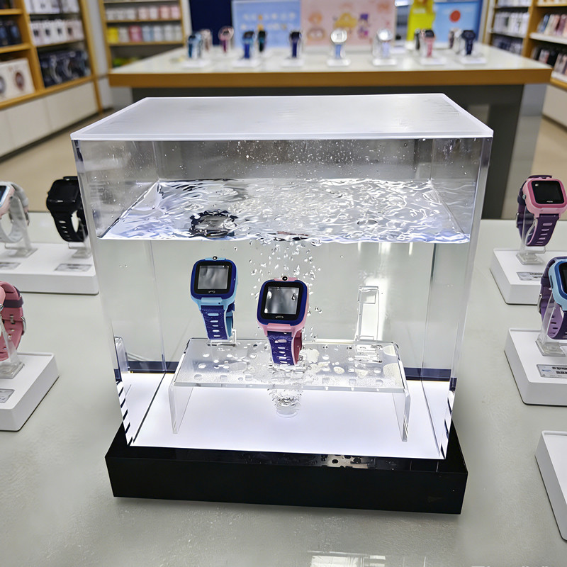 防水展示架防水产品泡水演示道具电话手表手机板材铰链防水展示盒