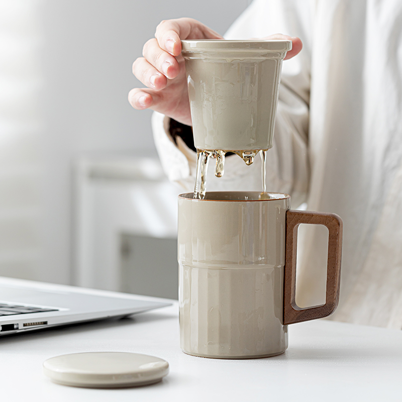 青云瓷中式个人手工水杯带盖过滤