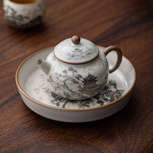 汝窑复古壶承蓄水盘中式点心茶盘