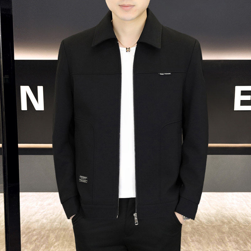 皮尔卡丹翻领夹克男春秋休闲百搭拉链外套商务休闲高级感上衣服