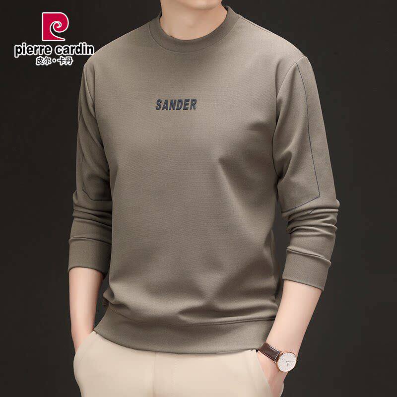 皮尔卡丹正品春秋款圆领卫衣男长袖T恤中青年宽松百搭潮流打底衫