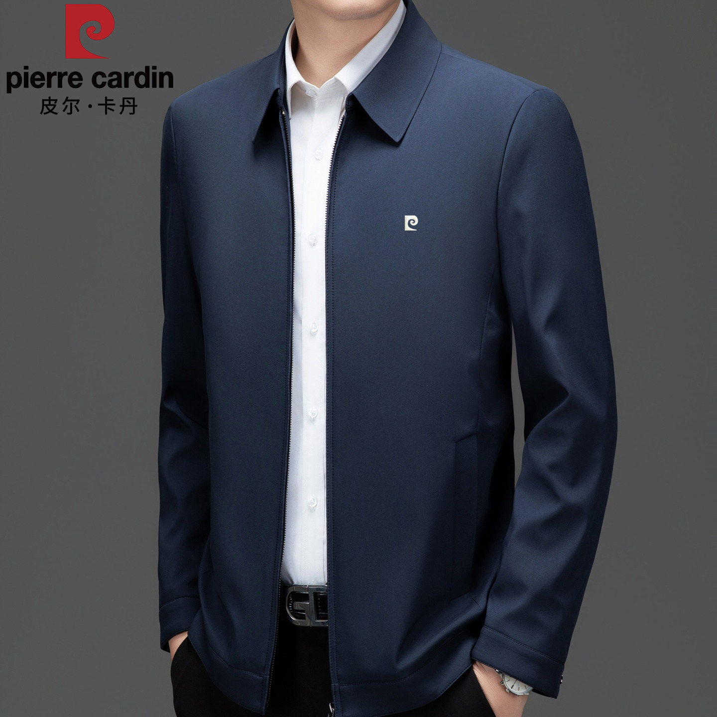 皮尔卡丹春秋季高端商务行政夹克男2026新款中年爸爸翻领休闲外套