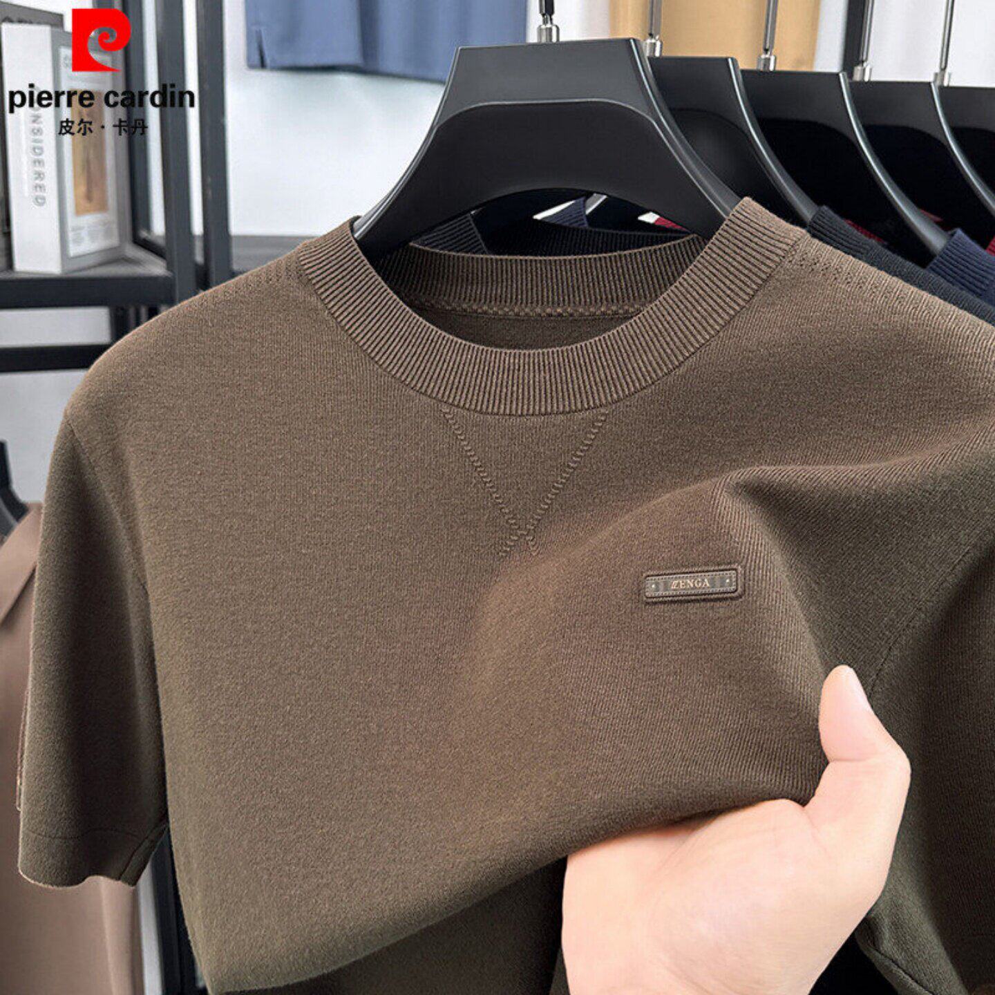 皮尔卡丹2026春季新款短袖休闲T恤男士针织衫圆领半袖打底上衣潮