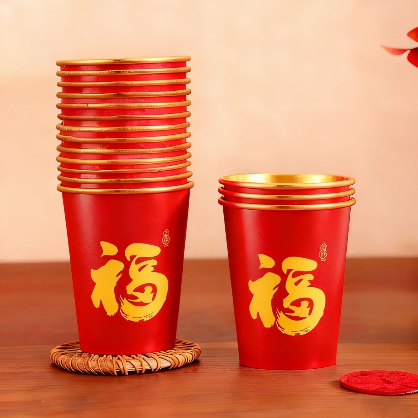福字寿字一次性加厚纸杯