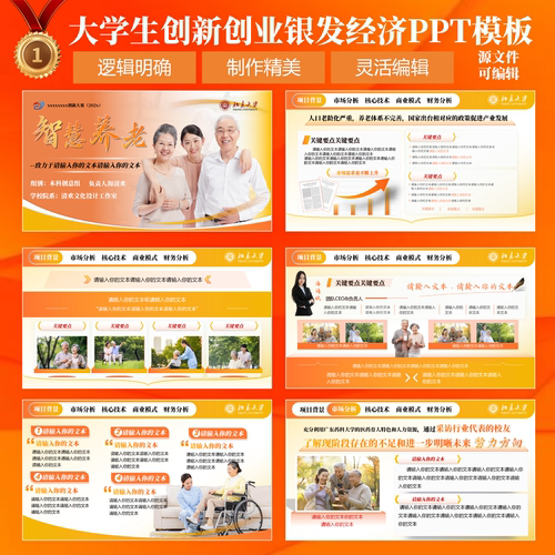 橙色创赛PPT模板创赛ppt模板银发经济创新创业大赛PPT模板20页
