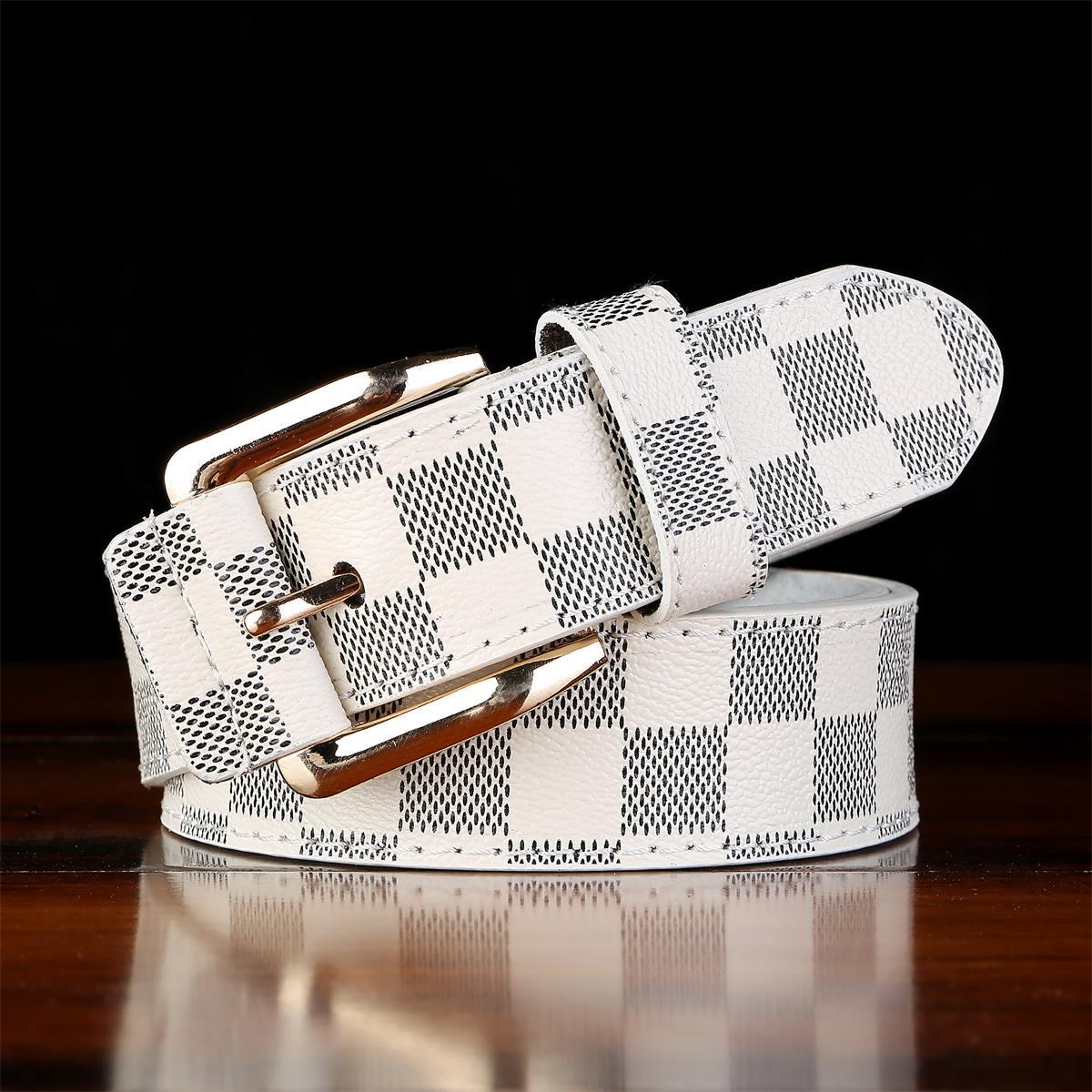 爆款男式白色皮带格子针扣腰带