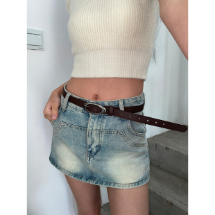 饰腰带男女同款 椭圆做旧古银色合金扣皮带复古休闲百搭牛仔裤 装