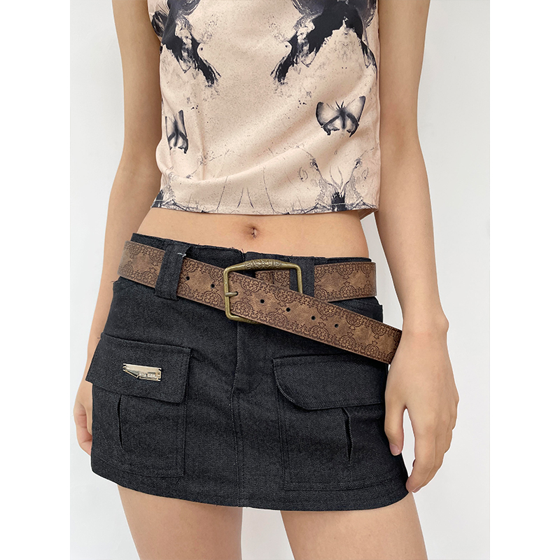 复古青古铜扣压花皮带