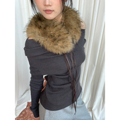 复古小众时髦个性 y2k涩谷辣妹毛毛腰带亚文化流浪风拼接毛绒围脖