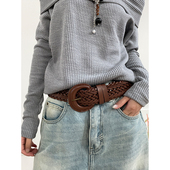 高级感时髦免打孔真皮编织腰带简约百搭宽版 皮带连衣裙大衣腰封