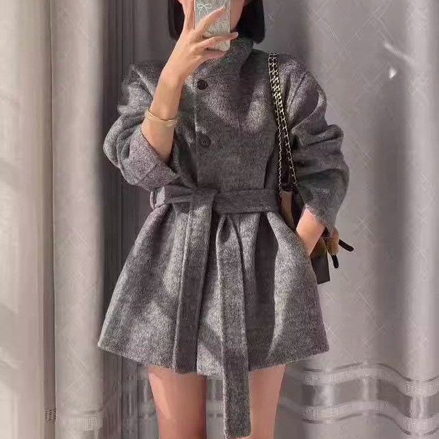 韩系立领单排扣双面羊绒大衣