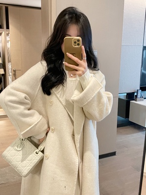 秋冬长毛新款双面羊毛呢子大衣女