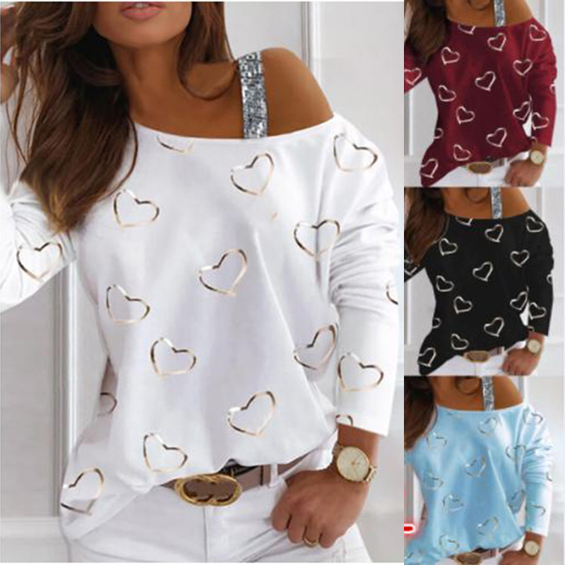 Long Sleeve T-shirt Heart-shaped Printing Casual Loose Top