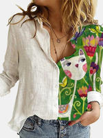 2022 Spring Lapel Button Casual Top Lady Linen T-Shirts thumbnail 4
