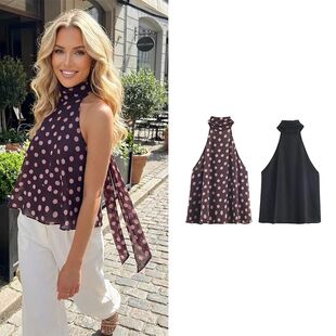 cropped top with 蝴蝶结挂脖上衣 tie accented neck detail Bow