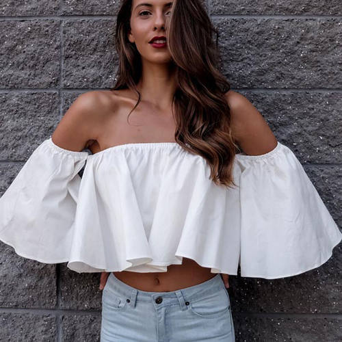 solid color word neck off-the-shoulder top纯色一字领露肩上衣