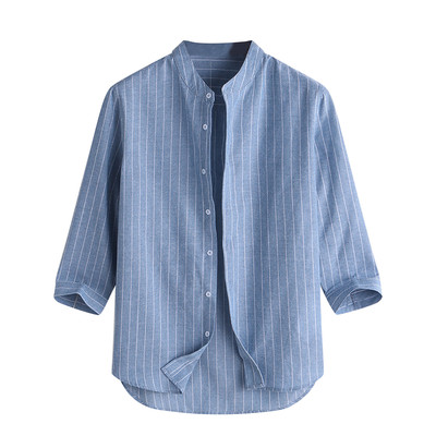 Color Quick-drying Male Shirt亚麻七分袖男士衬衫文艺小清新