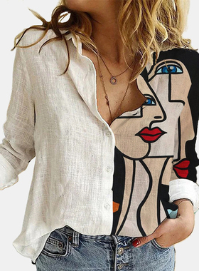 2022 Spring Lapel Button Casual Top Lady Linen T-Shirts 衬衣