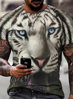 3D digital printed pullover T-shirt for men3D数码印花套头T恤