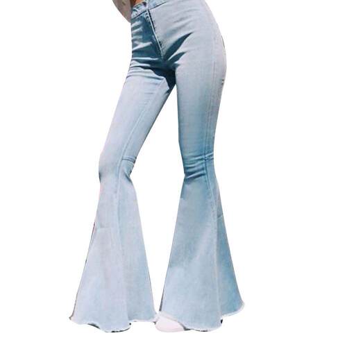 Jeans Solid Color Slim Fit Sexy High Waist Big Flared喇叭裤