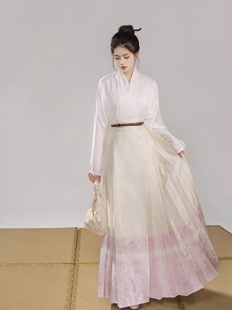 ZHOUXUEYOUYOULUMING 원래 명나라 HANFU 여성의 일일 모조 진주 말 얼굴 스커트 중국 스타일 판타지 컬러 골드 파우더 골드