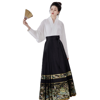 6对褶马面裙沁兰牛仔插肩袖