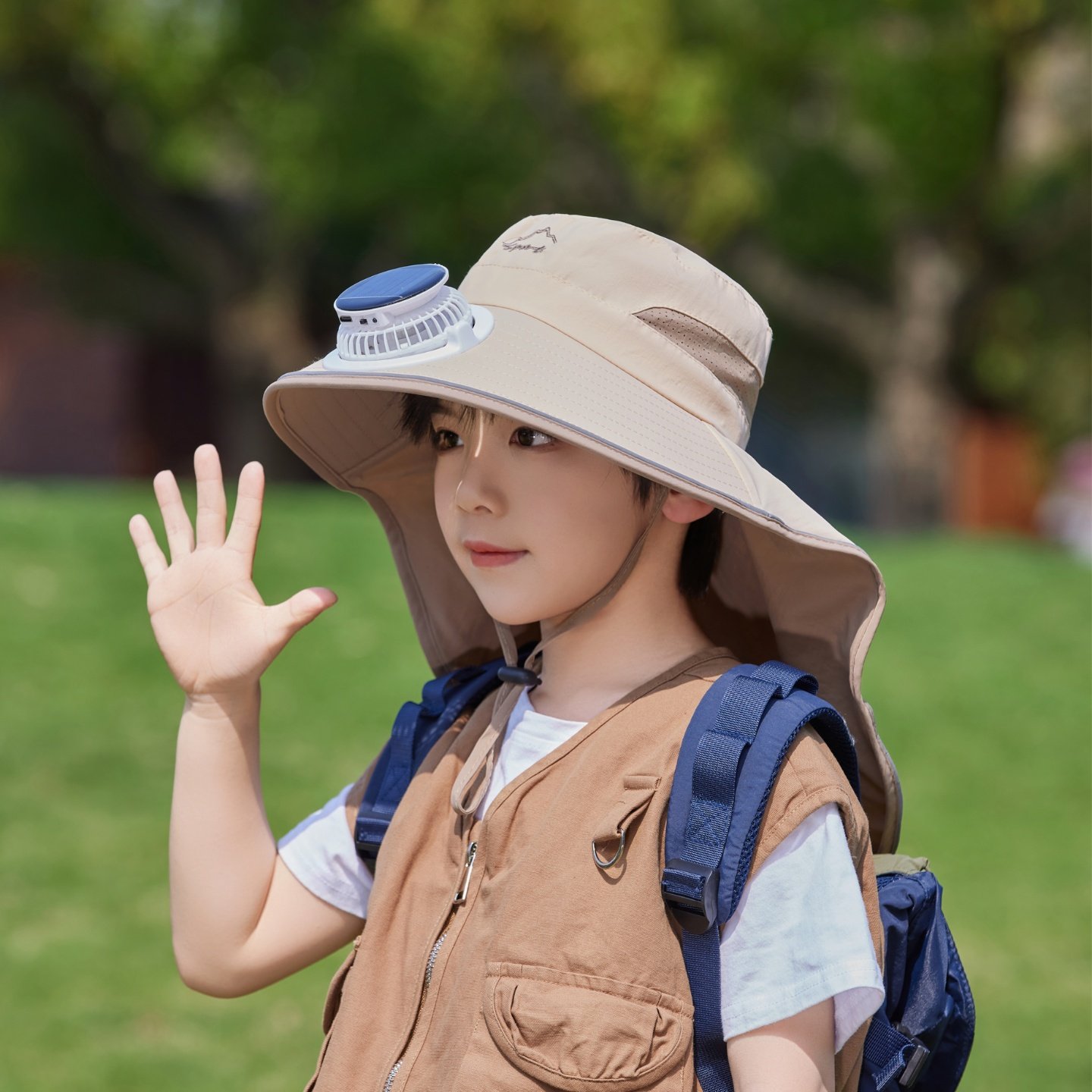 儿童夏季太阳能风扇帽大帽檐男童图片