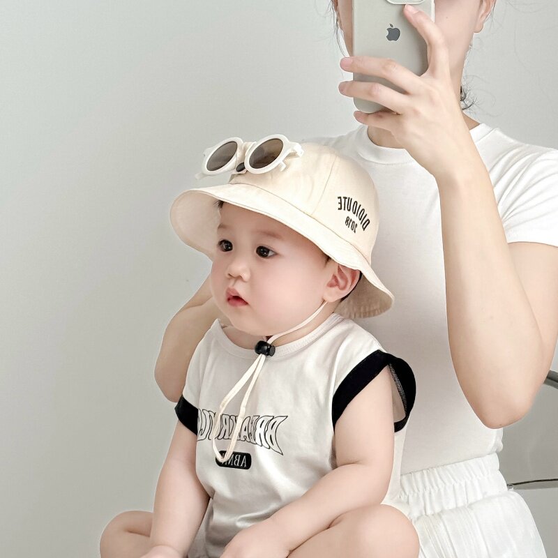 儿童夏季薄款遮阳帽男女童新款渔夫帽宝宝出游防晒帽盆帽可拆眼镜