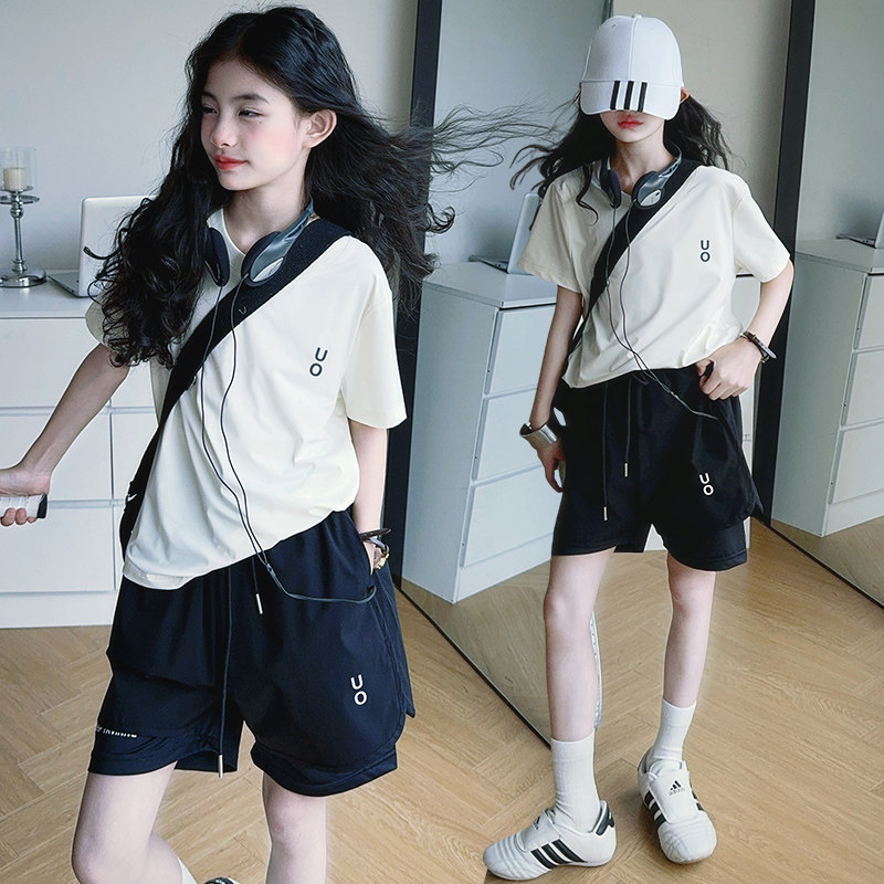 休闲运动套装女夏季短袖短裤两件套学生宽松透气套装2026新款