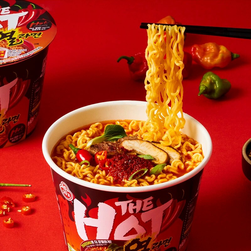 韩国进口OTTOGI不倒翁HOT热拉面105g爆辣夜宵速食韩式方便面桶装