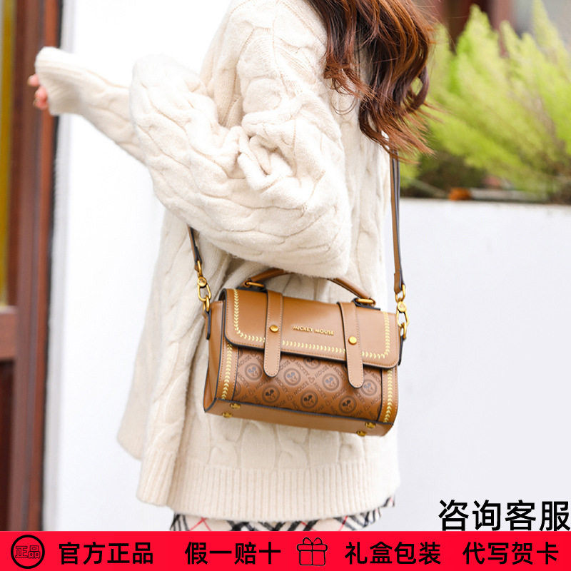 迪士尼包包官方正品米奇复古通勤手提包女士气质单肩包生日礼物