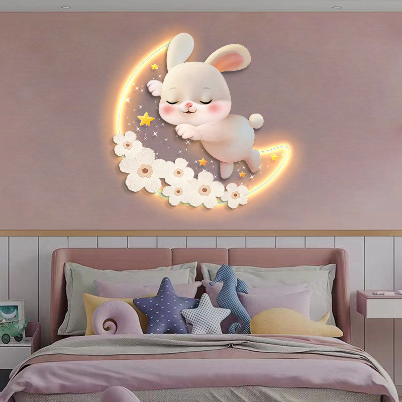 儿童房装饰画可爱公主房背景墙发光灯画温馨治愈女孩卧室床头挂画,家居饰品,现代装饰画,淘宝优惠券,粉丝福利购,淘宝优惠卷