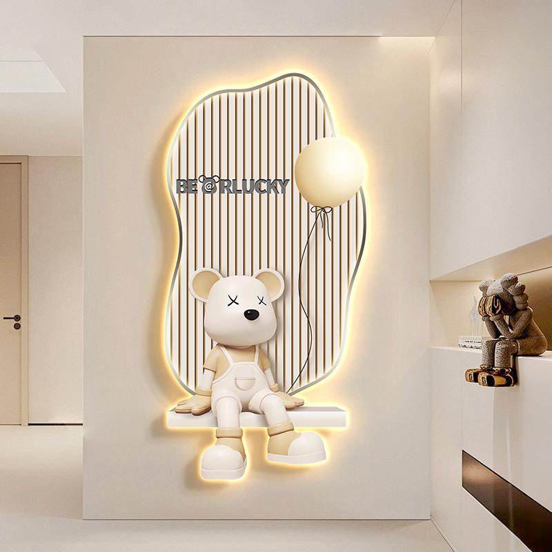 卡通暴力熊玄关装饰画简约奶油风走廊过道挂画高级感大气LED灯画,家居饰品,现代装饰画,淘宝优惠券,粉丝福利购,淘宝优惠卷