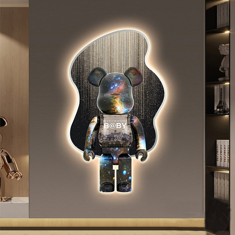 现代轻奢玄关装饰画走廊过道LED发光壁画卡通造型客厅氛围灯画