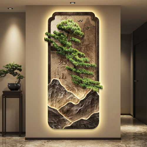 迎客松LED灯玄关轻奢装饰画