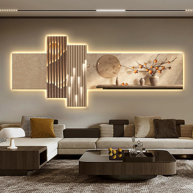 柿柿如意挂画客厅沙发背景墙面装饰画宋代美学复古茶室发光壁灯画,家居饰品,现代装饰画,淘宝优惠券,粉丝福利购,淘宝优惠卷