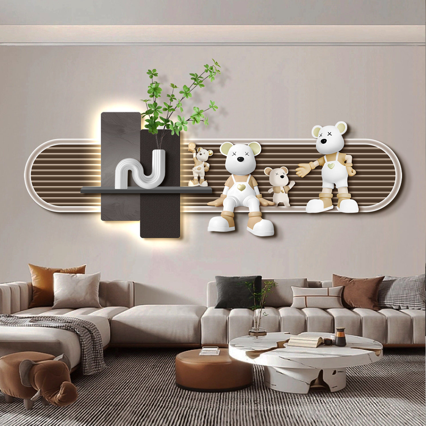 奶油风客厅装饰画法式沙发背景墙挂画暴力熊高级感卧室床头壁灯画,家居饰品,现代装饰画,淘宝优惠券,粉丝福利购,淘宝优惠卷