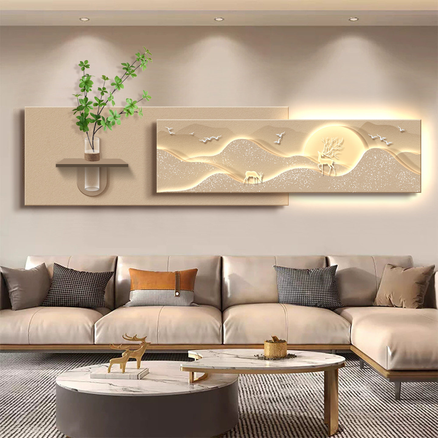 日照金山客厅装饰画轻奢高级感沙发背景墙挂画2026新款奶油风壁画