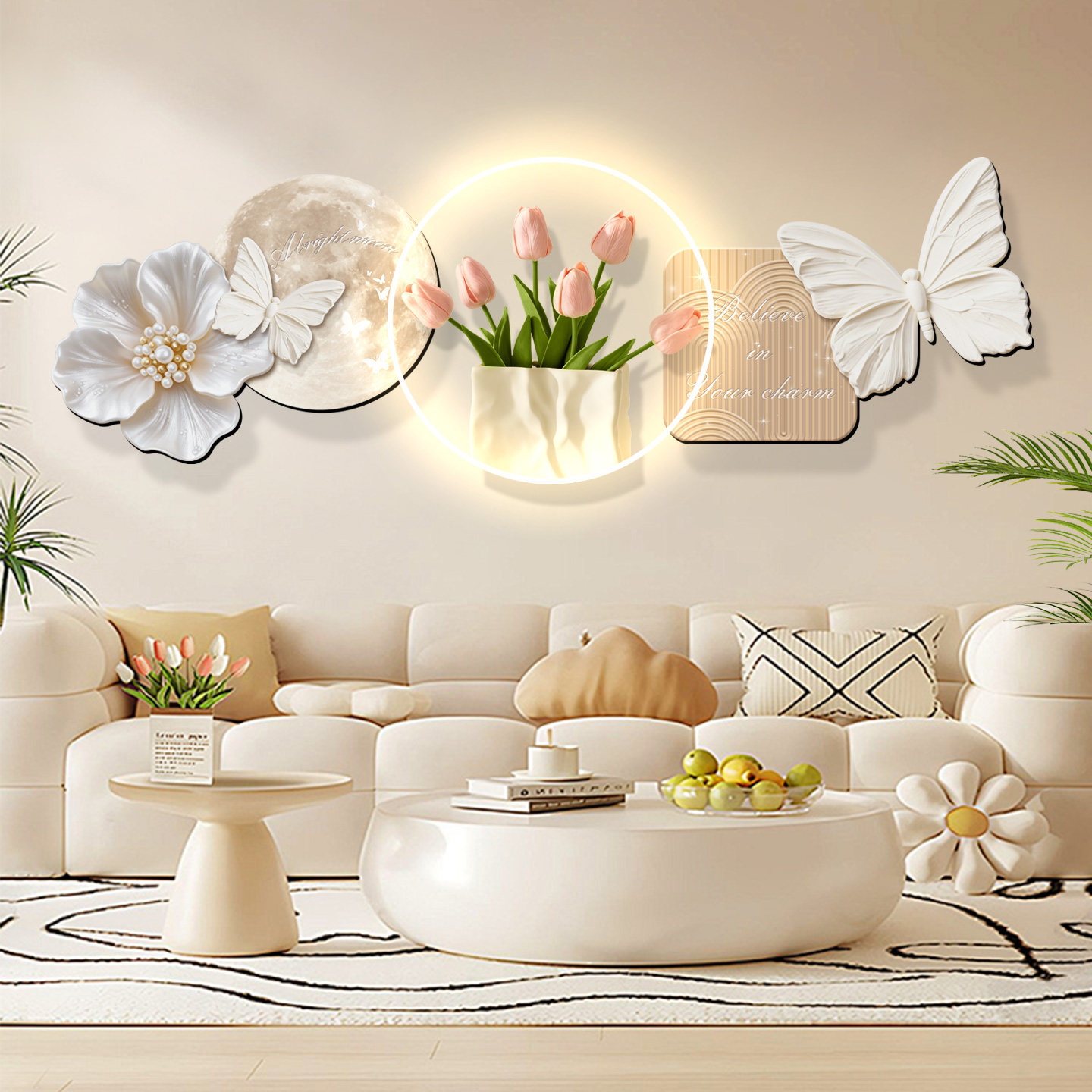 高级感沙发背景奶油风客厅装饰画