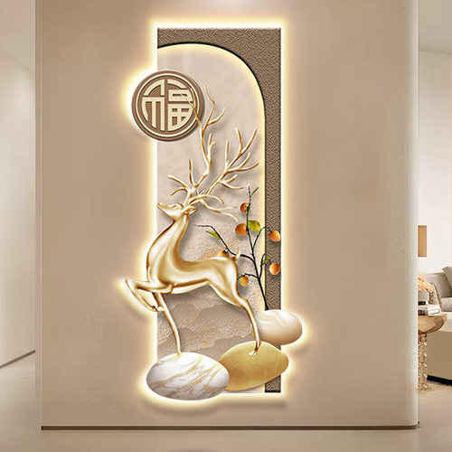 玄关走廊轻奢福鹿生财LED灯画