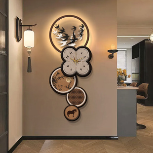 中古风钟表挂钟画玄关高级感壁灯画电视背景墙时钟画客厅艺术挂画