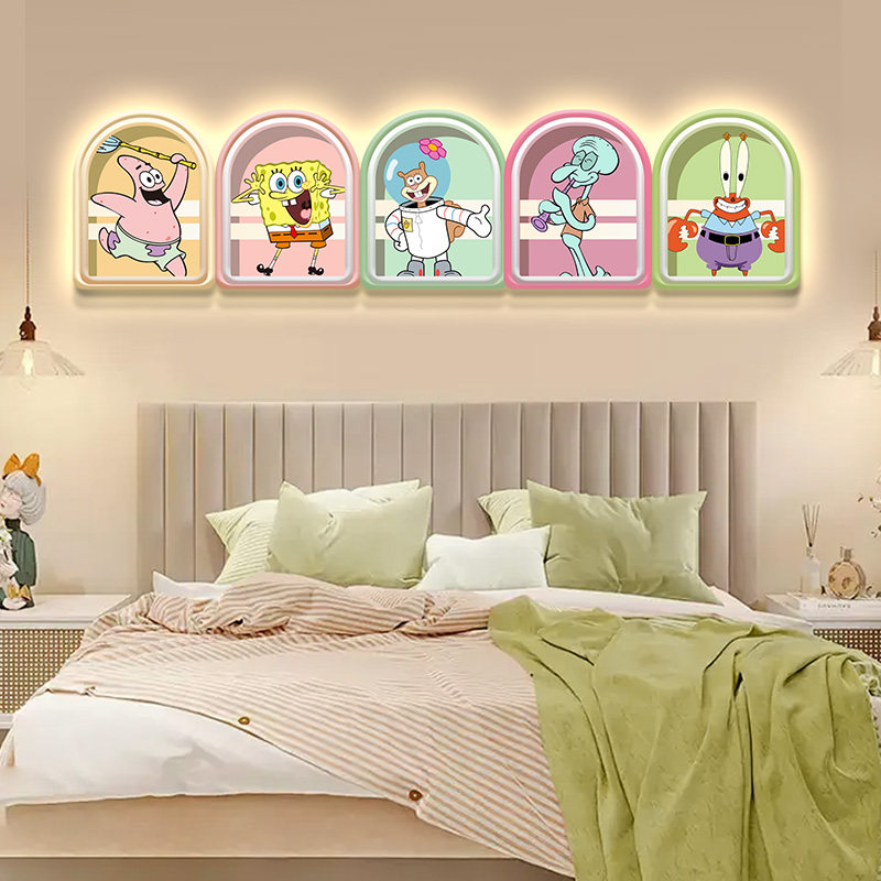 多巴胺卧室装饰画奶油ins风卡通儿童房挂画床头氛围灯高级感壁画