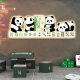 可爱熊猫客厅灯画棋牌室装 饰画轻奢壁画现代简约麻将馆背景墙挂画
