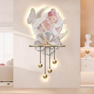 奶油风入户花朵玄关装饰画带灯发光走廊尽头挂画立体吊坠高档壁画