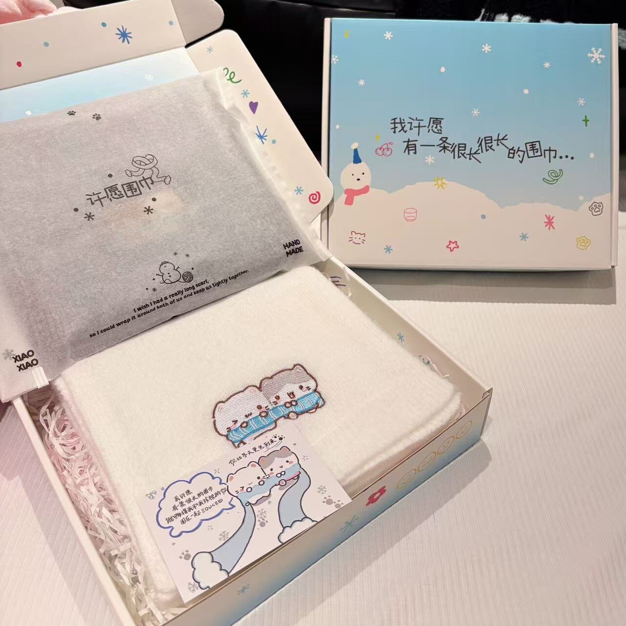 晓晓手作许愿猫许愿围巾礼盒情侣闺蜜学生男朋友生日礼物羊毛围脖