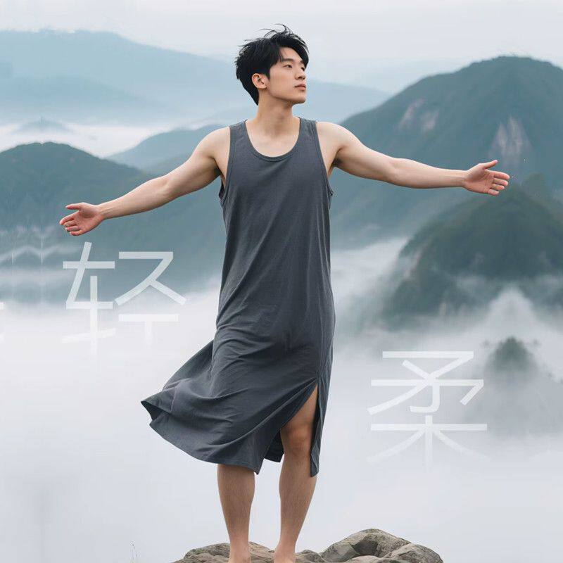 男士睡裙新款夏季薄款丝