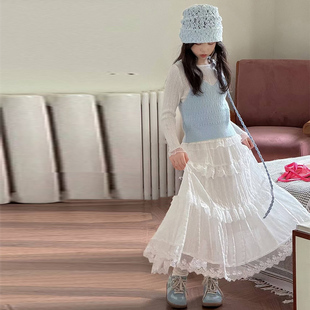 女童套装秋装2025新款儿童洋气针织马甲打底衫女孩春秋韩版半身裙