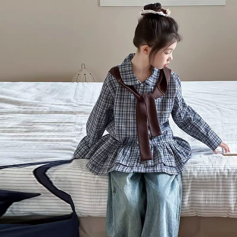女童格子衬衫春装2026新款女孩大童超好看荷叶边衬衣裙春秋上衣潮,童装/婴儿装/亲子装,衬衫,淘宝优惠券,粉丝福利购,淘宝优惠卷