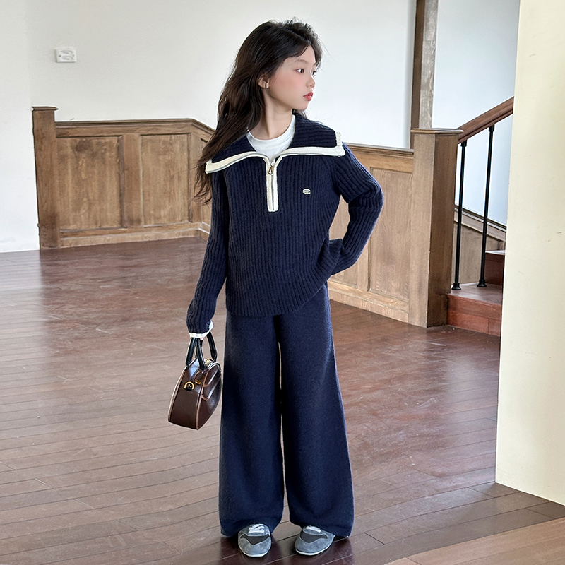女童套装秋冬2025新款洋气儿童拉链毛衣中大童韩系毛线裤两件套潮